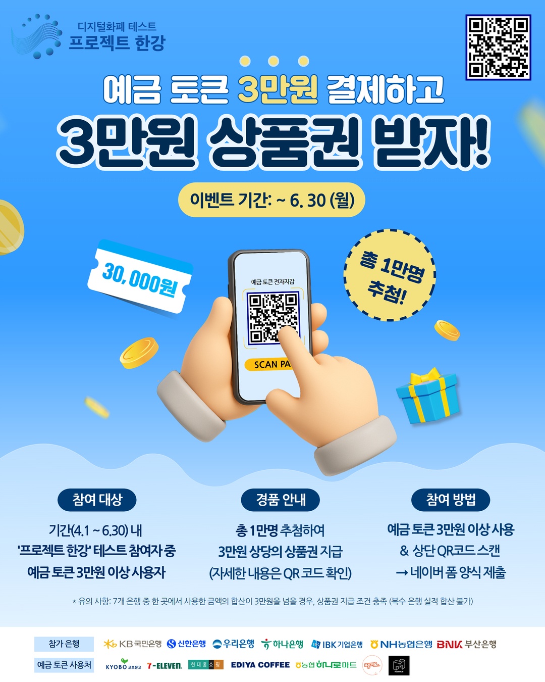 프로젝트 한강 개인신용정보 수집 이용 및 제3자 제공 동의서 네이버폼으로 이동하는 qr이미지가 우측 상단에 있습니다. 이동하시려면 https://naver.me/5SSrn40j 주소로 이동해주세요. (기타 이미지 상세문구는 하단)